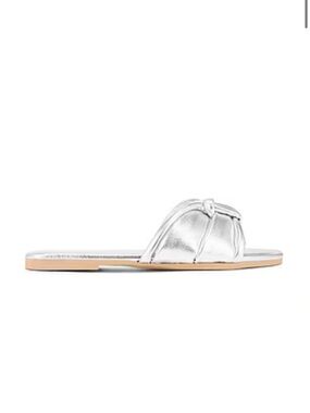 Seychelles Cool Silver Metallic Knot Slide Sandals Square Toe Made in Italy -8